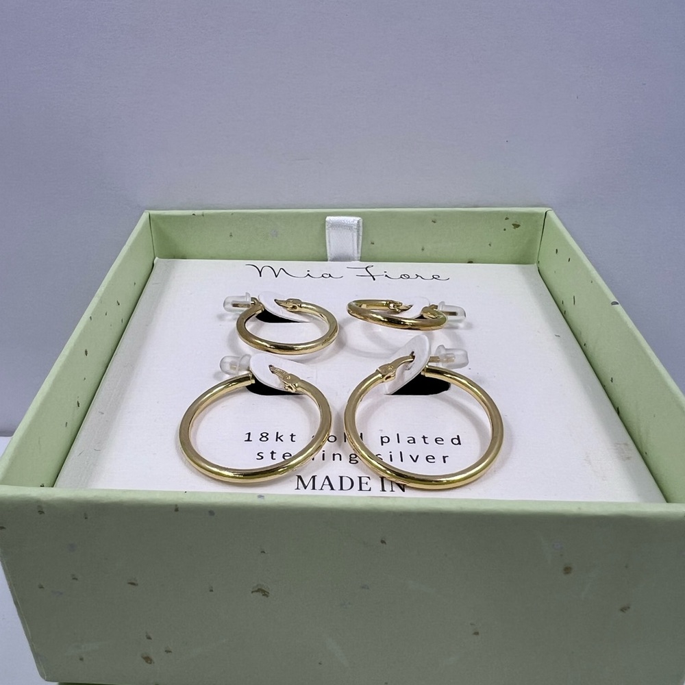 MÍA FIORE, 2 HOOP EARRINGS, STERLING SILVER, 18KT GOLD PLATED, 2 DIFFERENT SIZES - Picture 3 of 16